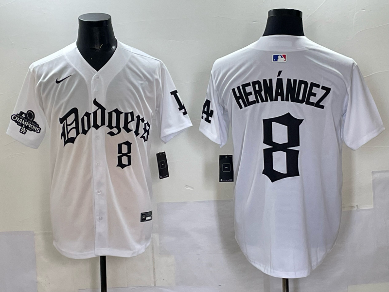 Men Los Angeles Dodgers #8 Hernandez white Nike 2025 MLB jersey 0013->los angeles dodgers->MLB Jersey